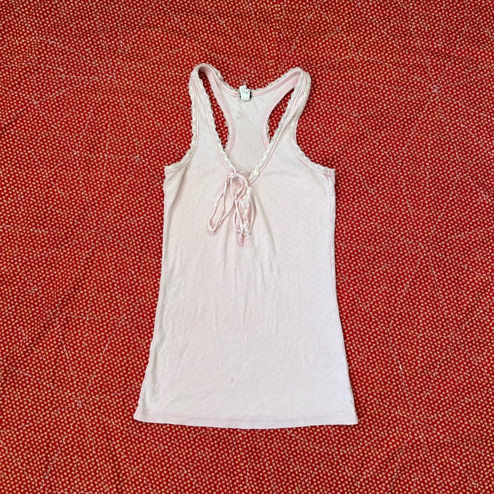 We The Free Free People Pink Lace Trim Henley Tank Top Medium